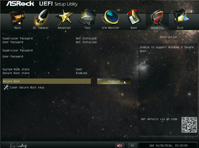 The ASRock Secure Boot menu is easy to find.