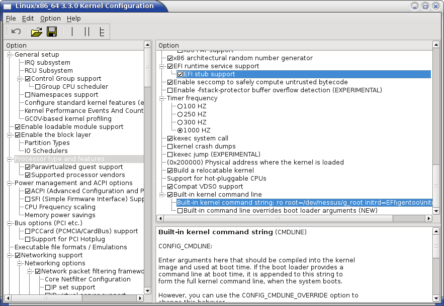 You must set one, and may optionally set a second,
    option to enable EFI stub loader support in the Linux kernel.
