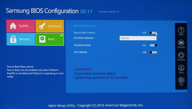 Samsung's UEFI user interface is modeled after that of Windows 8.
