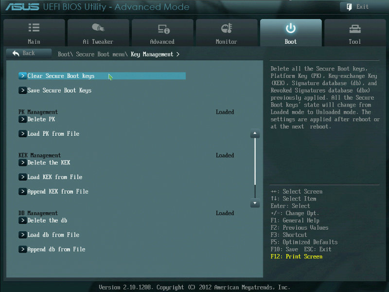 On an ASUS motherboard, you must set a 'Custom'
    Secure Boot mode to use your own keys.